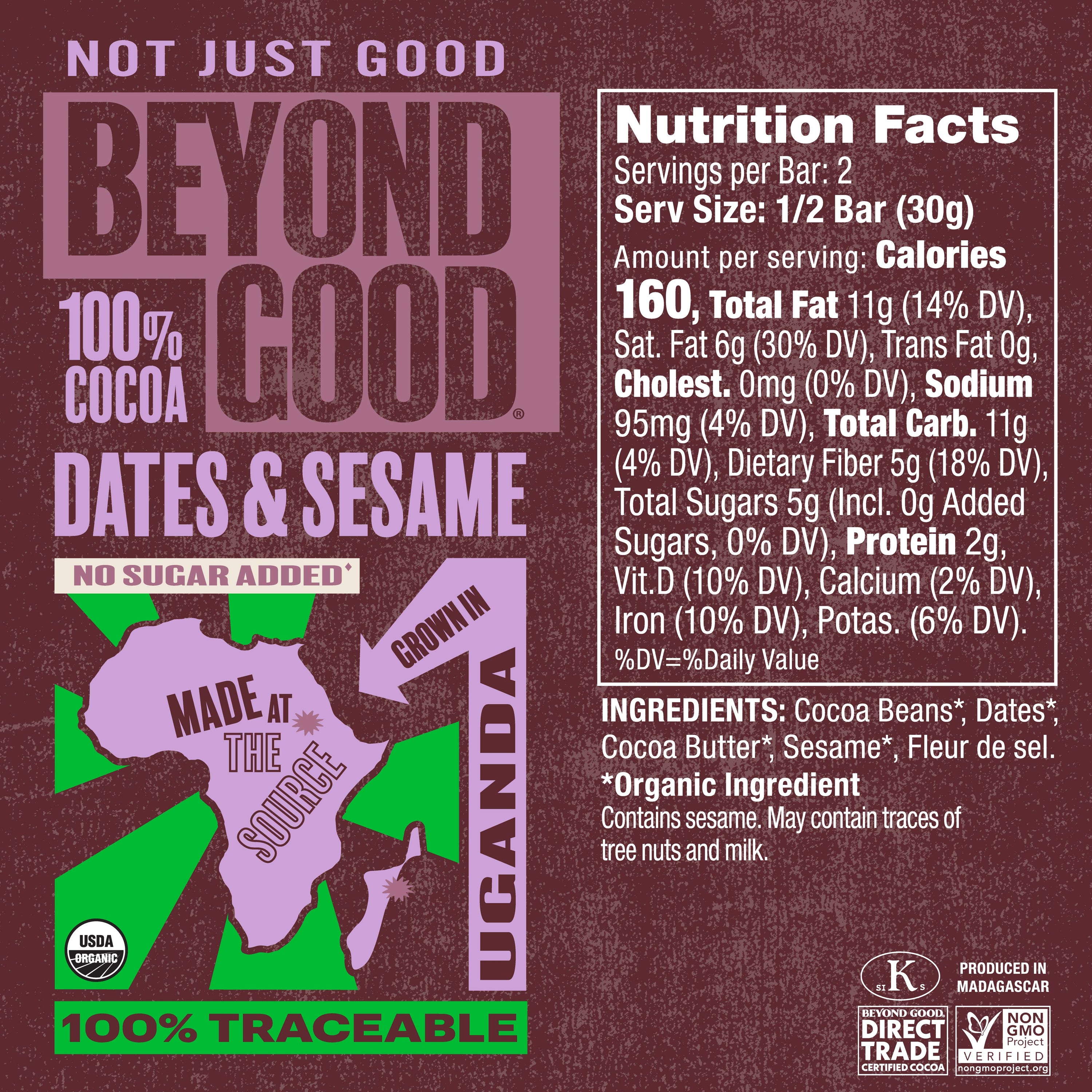 100% Cocoa Dark Chocolate with Dates & Sesame