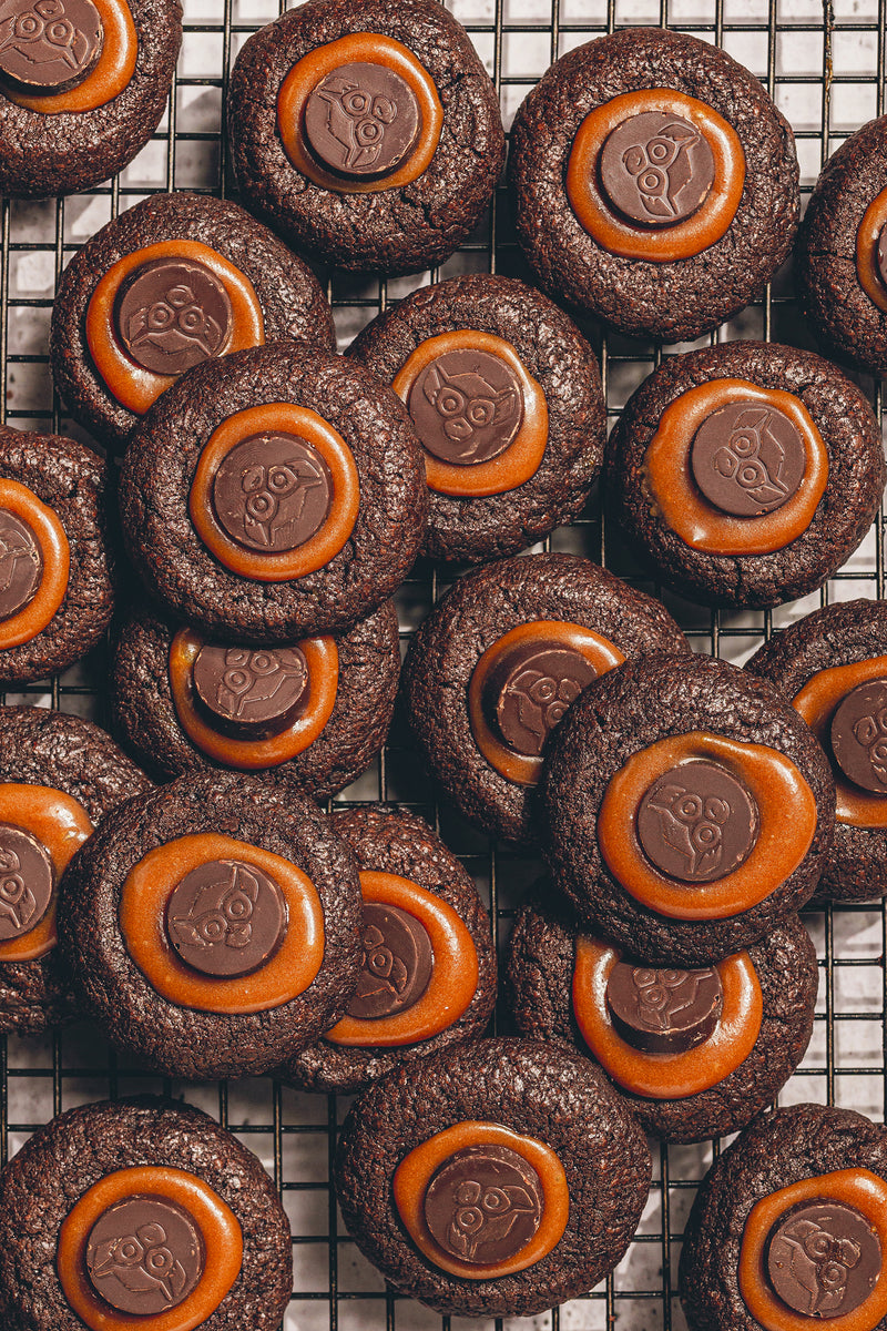 Chocolate and Caramel Thumbprint Cookies