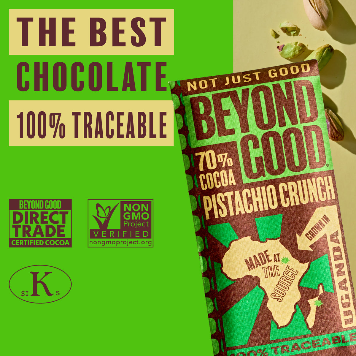 70% Cocoa Dark Chocolate Pistachio Crunch