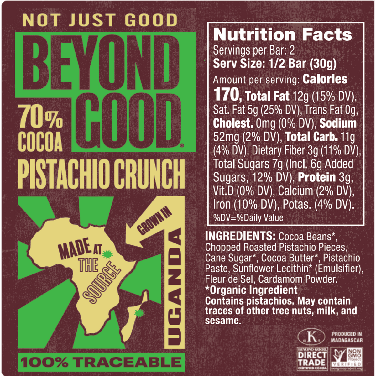70% Cocoa Dark Chocolate Pistachio Crunch